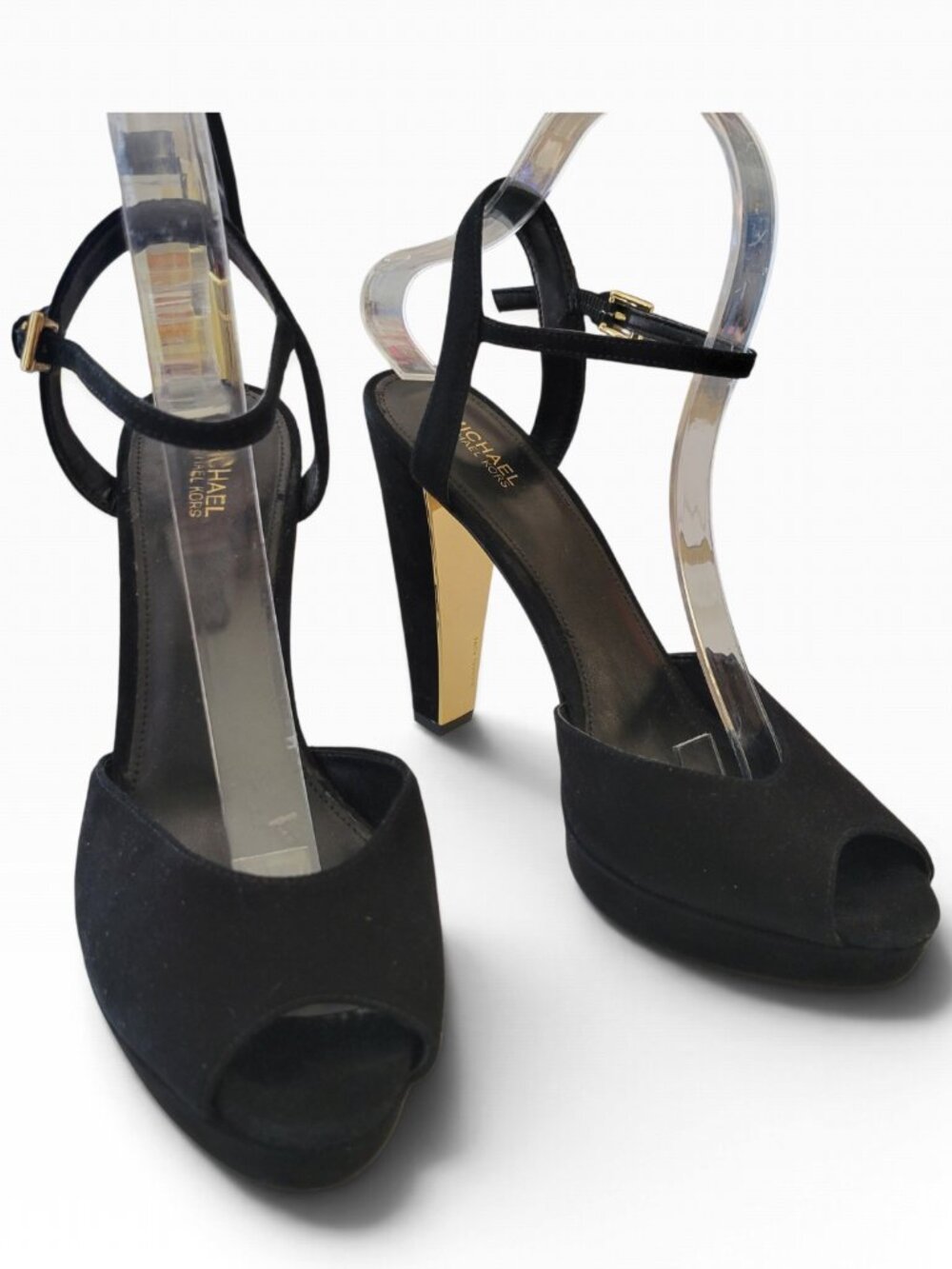 MICHAEL Michael Kors Black Leather High-Heel Platform Sandals (Size 8M/38.5M)